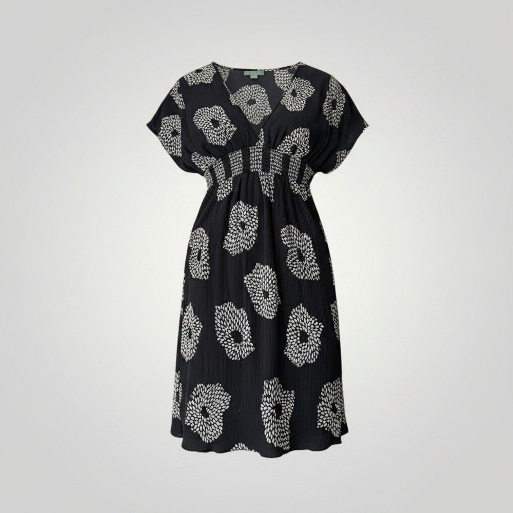 Maple Anthropologie Vintage Silk Dress Women Medium Black Abstract Floral Plisse